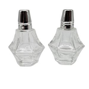 Vintage Clear Glass Salt Pepper Shakers Faceted Geometric Mid Century